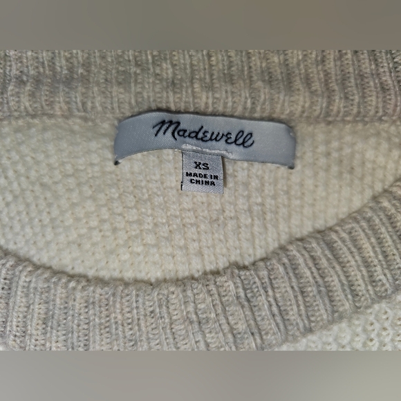 Madewell Colorblock Waffle Knit Cross-Back Sweater Heather Moonstone Sz XS - Picture 3 of 16